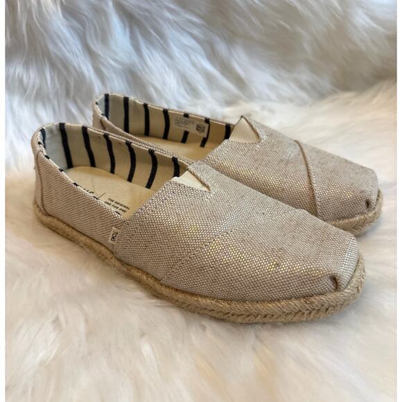 Toms Shoes - Toms Neutral Shine Fabric Espadrille Slip Ons Women’s Size 8